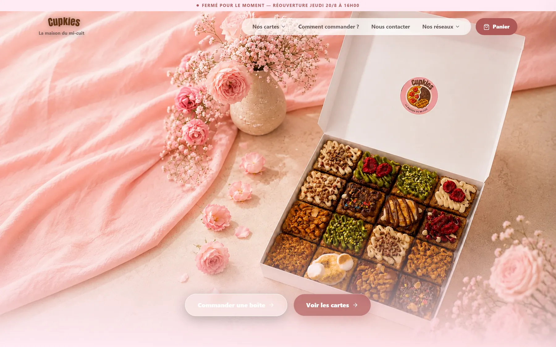 Aperçu du site internet Cupkies, page d'accueil