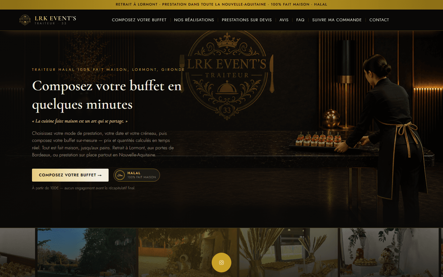 Aperçu du site internet LRK Event's Traiteur, page d'accueil